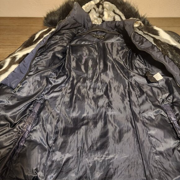 1 Madison Down-Filled Faux Fur Hooded Parka Jacket Navy signs of wear XS - Picture 15 of 16